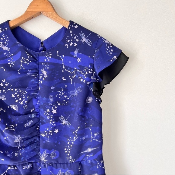 Three Floor Navy Blue Afterglow Cosmic Star Printed Mini Dress - Picture 3 of 15